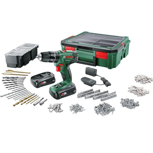 Bosch sladdlös slagborrmaskin PSB 1800 Li-2 inkl.: 2 x 18 V 1,5 Ah batterier, 1 x 241 tillbehör, 1 systemväska